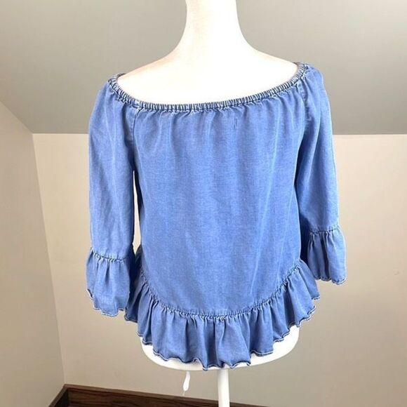 Zara Premium Denim Collection Ruffle 3/4 Sleeve Size XS - Picture 3 of 6